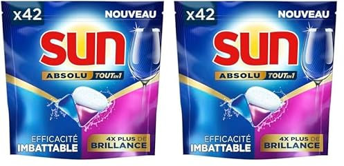 Sun Pastilles Lave-Vaisselle Absolu Tout-en-1 Brillance - 42 capsules - tablettes imbattables sur les taches tenaces - 4x plus de brillance (Lot de 2)