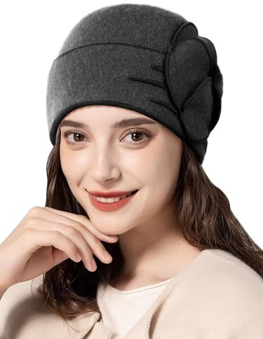 Superora Damen Winter Eimer Hut–100% Wolle, Vintage Design, BlumenFilzmütze