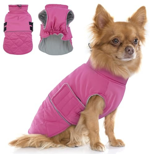 Hjumarayan Hundemantel für Kleine Hunde, Wattierend Wintermantel Mantel Hund Geschirröffnung, Jacken Gefüttert für Malteser, Kleiner Mops, Shih Tzu, Mini Dackel (Rosa S)