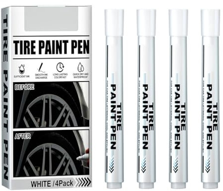 Pennarello Bianco Vernice per Pneumatici a Base di Olio per Pneumatici per Auto Penna Tracciamento per Graffiti Impermeabile Confezione 4 Pezzi per Battistrada in Gomma per