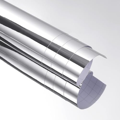 Stickyart Adesivo a Specchio Argento Lucido 30 x 200 cm per Mobili Pellicola Autoadesiva Effetto Specchio Pellicole Adesive Per Armadio per Carta da Parati da Letto per Bagno