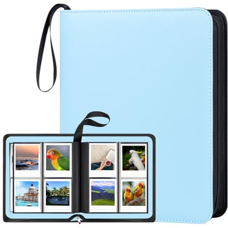 Ruibytree Album Fotografico per Polaroid NOW i-Type, 600 e SX-70, Blu | Copertina Rigida in Pelle PU, Pagine Senza Acidi, Tasche da 9 × 11 cm, Chiusura a cerniera, Maniglia da Trasporto