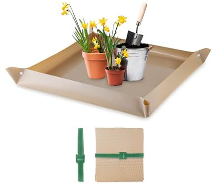 Nideen 78× 78 cm Umtopfmatte Für Zimmerpflanzen wasserdichte Pflanzmatte Gartenmatte, Gartenarbeit Geschenke für Frauen(Khaki)