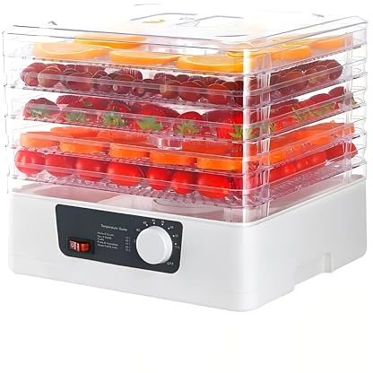 Gziztx Food Dehydrator 350W Food Dryer Machine with 5 Removable Trays, Adjustable Temperature, for Drying Fruit, Meat, Vegetable