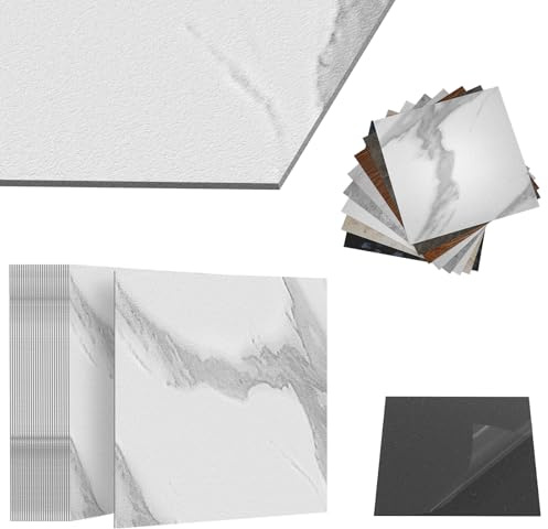 ACXIN Revêtement de sol en PVC autocollant avec aspect carrelage - 81 carreaux de sol en vinyle - 7,5 m² - Autocollants - Étanche - Pour cuisine, salle de bain, salon - Motif blanc