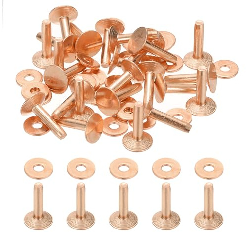 PATIKIL 100 Paar Leder Nieten Set, 10 x 3.3 x 14mm Kupfer Nietenzange Set Kleidung, Hohlnieten für Leder, Ledernieten, Ledernietenset, Hohlnieten Niete für DIY Gürtel Taschen Schuhe