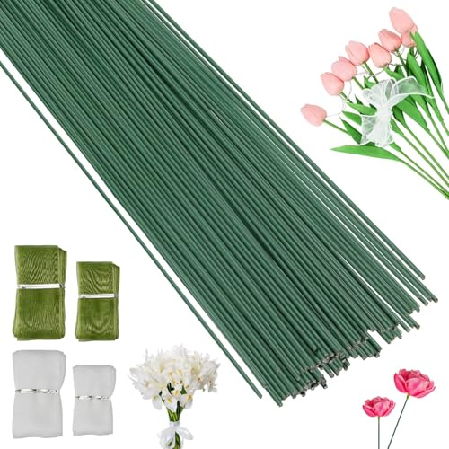 100 stycken hantverkstråd blomtråd grön, 30 cm lätt att böja, blomstamtråd blomtråd, blomförpackningsband blomstam tråd grön, okrossbar mörkgrön stamtråd för blommor