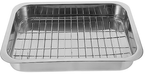 Didiseaon Stainless Steel Rectangular Oven Baking Tray with Rack 39x28x6cm Multi-Purpose Kitchen Baking Pan for Toaster Oven