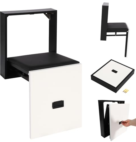 DHQCQL Wandklappstuhl, Klappstuhl Wandmontage, 7.5cm Gefaltete Dicke, Schnelle Schuhwechsel oder Ruhepausen Verwendet Werden, Faltbarer Wandhocker für Kamine, Kleiderschränke, bis 150KG (Schwarz)