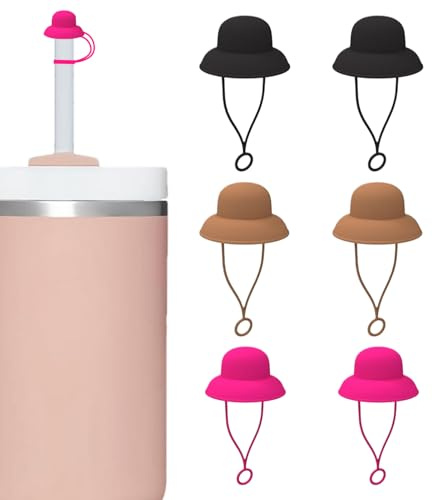 Straw Dust Plugs – hattdesign silikon sugrör lock, uppsättning med 6 läckagesäkra dryckestillbehör, färgade flasktillbehör för vardag och resor
