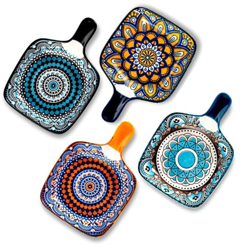 Besmeety Keramik, 4 x dippskålar med handtag, dippskålsset, tapas-skålar, sojasåsskålar, dippskålar, snacksskålar, fyrkantiga skålar, serveringsskålar, 12 cm