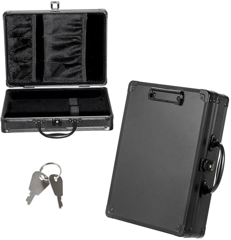 Hoowen Clipboard Storage Box with Key Lock and Handle, 12x9 Inch Aluminum Clipboard Case, Portable Small Briefcase with Binder, Heavy Duty Metal Paper Organizer for Office Business Men, Letter Size