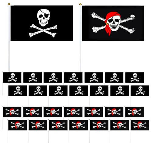 HTTDSLF 30 Stück Piratenflagge, Pirat Flagge Halloween, Piraten Flagge, Totenkopf und Kreuzmesser, Gekreuzte Knochen