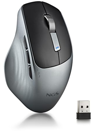 NGS Lush-RB - Ratón Inalámbrico Recargable Multidispositivo, USB-C | Trimodal 2,4 GHz + BT 4.0 + 5.0 con 6 botones silenciosos; recargable por USB-C. DPI 800/1000/1600 para diestros.