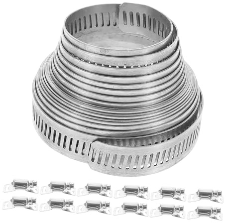 Baluue Stainless Steel Adjustable Pipe Clamp Strap with Holes Heavy Duty Metal Hose Clamp for Securing Pipes Cables Water Hoses with Wide Steel Band and Buckles