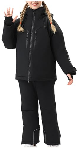 KQIVAM Kinder Jungen/Mädchen Snowboard & Skifahren Bekleidung Zweiteilig Skianzug Schneeanzug Outfit-Set Winddicht Wasserdicht (Skijacke+ Skihose), 4-16 Jahre