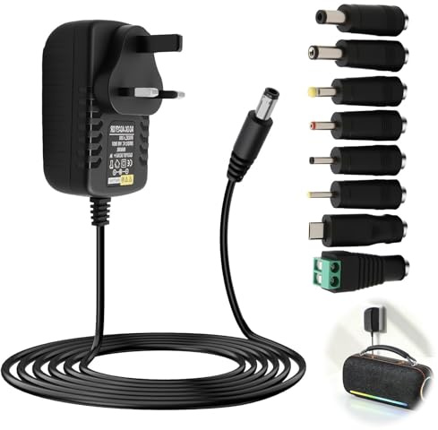 12V 3A 36W Power Supply Adapter Universal Charger with 8 DC Connectors Multi Power Plug for Household Electronics CCTV Camera Speakers TV Box Tablet E Reader LED Strips