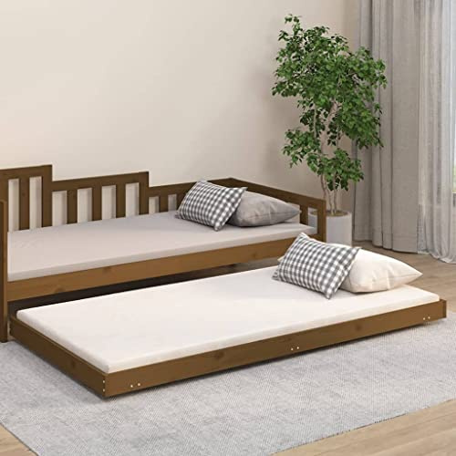 Ordellia Massiv träsäng, honungsbrun, 80 x 200 cm tall, robust plattformssäng med hjul, enkelsäng för sovrum, gästrum, träram