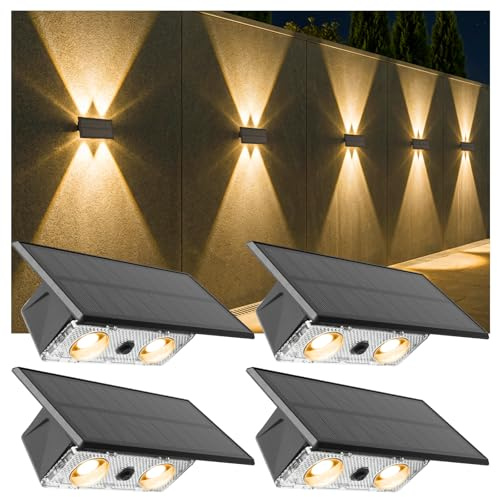 Bigzom Solar Wandleuchte Aussen Up and Down, 4 LEDs, Warm/Neutral/Kalt, 4er | IP65 Wasserdicht, Für Garten Balkon Terrasse Treppen