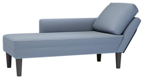 Chaiselong med kudde blått manchestertyg, vadderad med mycket elastiskt skum, ergonomiskt formad med armstöd och ryggstöd, 132 x 56 x 70 cm, perfekt för vardagsrum, kontor, sovrum