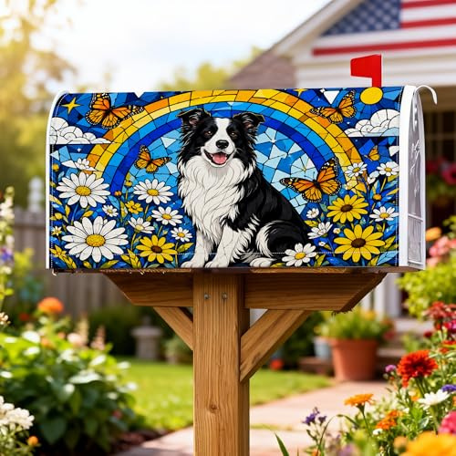 Magnetische Briefkastenabdeckungen, Motiv: Hund, Mosaik, bunt, Schmetterling, Chrysantheme, Frühling, gelb, Briefkastenabdeckung für Zuhause, Garten, Dekoration, 53,3 x 65,5 cm