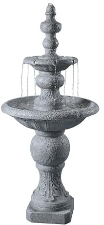 Teamson Home Fontaine Cascade Zen à 2 Niveaux avec Pompe pour extérieur, terrasse, Jardin, Cour, 134,6 cm, Pierre, résine, Gris Clair, 134,6 cm de Hauteur