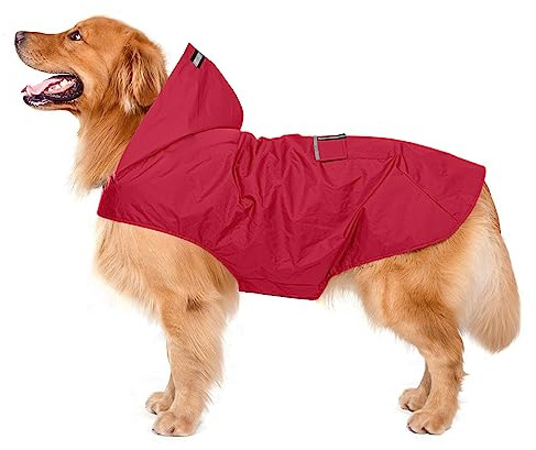 Impermeable para Perros con Capucha y Collar Agujero y Tiras reflectoras seguras, Ultra-Light Transpirable Impermeable 100% Chaqueta para Lluvia por Zellar para medianos Perro de Raza Grande