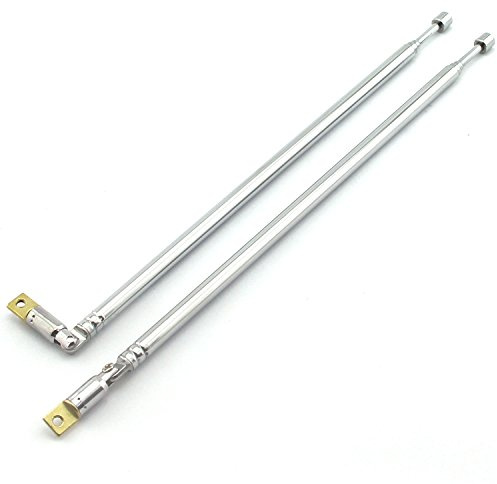 E-outstanding 1 Pair AM FM Radio Universal Antenna, 62.5cm 24.6 Length 4 Section Telescopic Stainless Steel Replacement Antenna Aerial for Radio TV
