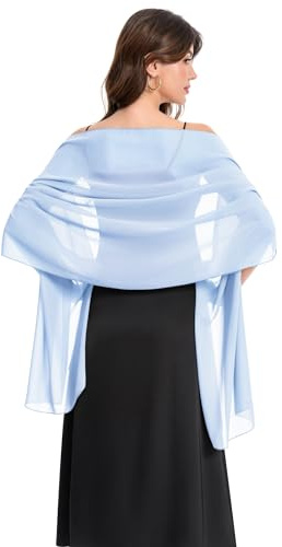 Baoqiya Damsjalar och sjalar för aftonklänning, chiffongsjal, mjuk elegant silkeslen pashmina-tyg, bröllops-/brudsjal, Himmelsblått, Length(79) * Width(19)
