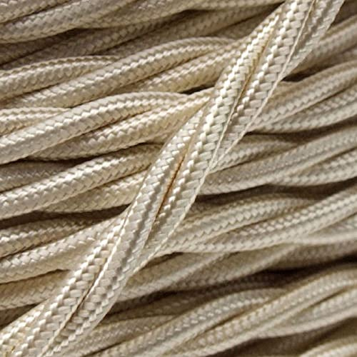 PRE-CUT 3 Meter Length Vintage Styled British Classic Ivory Cream Coloured Cloth Covered Braided Twist Flex - Electric Cable 3 Core; Electrical Wire 3Amp; Lighting Flex 0.50mm