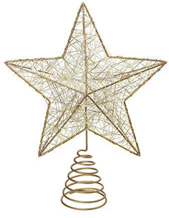 Punta del árbol de Navidad,Estrella de Cinco Puntas Árbol de Navidad LED Decoraciones,Topper para Navidad,Navidad Pentagram,Metal Estrella de Adorno de Árbol de Navidad Oro