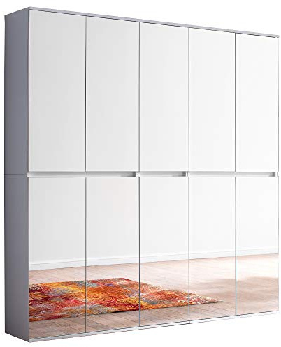 trendteam smart living - Mirror - Garderobenschrank - Weiß - Mehrzweckschrank mit reichlich Stauraum - (BxHxT) 185 x 191 x 34 cm - 2 Kleiderstangen und 19 Einlegeböden | B 185 x H 191 x T 34 cm · feuchtraumgeeignet · 2 Kleiderstangen