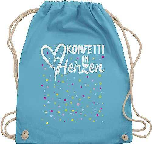 Turnbeutel Rucksack - & Fasching - Taschen - Konfetti im Herzen Karneval I - Unisize - Hellblau - tasche für wurfmaterial karnevalsbeutel faschings herz beutel rot karnevalstasche karnevals