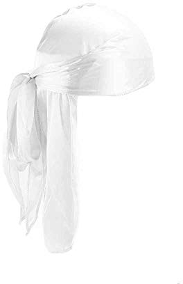 Treer 1 Piezas de Durag Bandana Seda, Mujer de Sedoso Gorra de Pirata Casquillo Color Sólido Musulmanas Turbante Suave Unisex para con Cola Larga para 360 Ondas (blanco,Talla única)