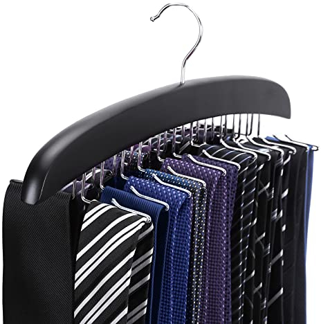 SUNTRADE Krawattenhalter aus Holz, Schwarz, 24 Hooks