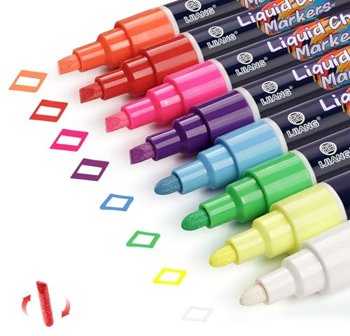 IJIANG Liquid Chalk Markers for Blackboards, Dust Free Wet-Dry Erasable - Chalk Markers with 6mm Reversible Bullet&Chisel Tip, Neon Colors for Chalkboard Signs, Whiteboard, Calendar, Window, Glass