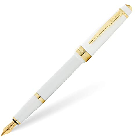 Cross Bailey Light Füllfederhalter (Federstärke F, inkl. Geschenkverpackung) Weiß-Lack mit goldfarbenen Beschlägen, 1 stück (1er Pack)