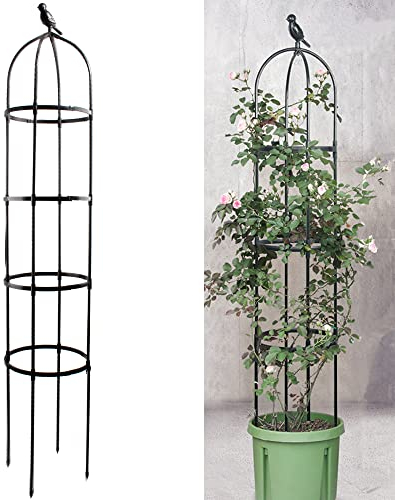 Anothera 6ft Rustproof Metal Pipe with Heavy Duty Plastic Coated, Garden Outdoor Indoor Potted Plant Support, Round Obelisk Trellis for Climbing Vine（Black）