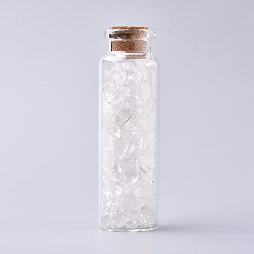 Cheriswelry 2pcs Glass Gemstone Wishing Bottle Quartz Crystal Tumbled Crystal Healing Reiki Gemstone Chip Stone for Jewelry Making Home Decoration