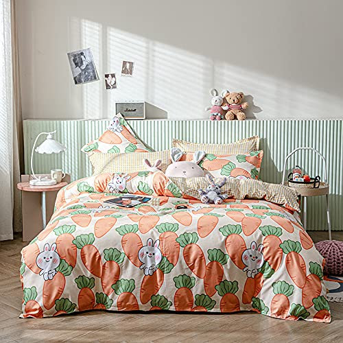 RFFLUX 3D Ostern Hase Karotte Bettwäsche Set 135x200 cm 2teilig mit Reißverschluss Weiche und Angenehme Schlafkomfort Microfaser Bettbezug Kinderbettwäsche mit Kissenbezug 80x80 cm