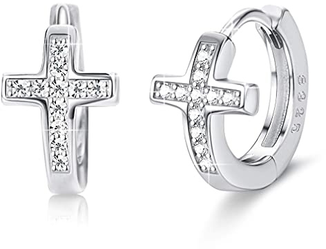KALVICA 925 Sterling Silber kleine Creolen für Frauen Mädchen Creolen Silber Damen Kreuz Ohrringe mit AAA Zirkonia Durchmesser 9mm Klein Schlafen Kreolen Helix Piercings Hypoallergen Knorpel Ohrringe