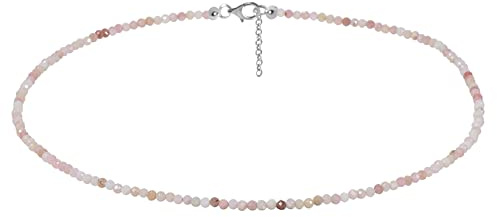 ELEDORO Pink Opal Kette rhodiniert mit 925 Silberverschluss | Kleine deutsche Schmuckmarke ELEDORO: handgefertigte Pink Opal-Kette, 48 cm, 3 mm, Karabiner, 925 Silber rhodiniert