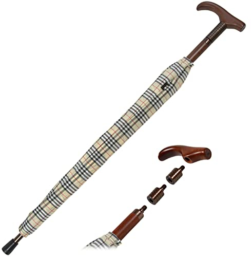 iX-brella Stützschirm höhenverstellbar mit Holzgriff - Karo beige