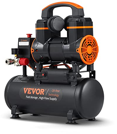 VEVOR Compresseur à Air Silencieux 8 L Réservoir Compresseur d'Air Sans Huile 900 W 1,2 CV 3,7 m3/h à 6,2 bar 70 dB pour Réparation Automobile Gonflage Pneus Peinture au Pistolet Clouage Menuiserie