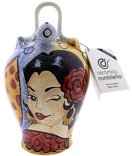 CERÁMICA RAMBLEÑA | Botijo de Barro Flamenca Modelo D10 de La Rambla (Córdoba) | Botijo Decorativo | Botijo Tradicional | 100% Hecho a Mano | 3.5 litros | Eco