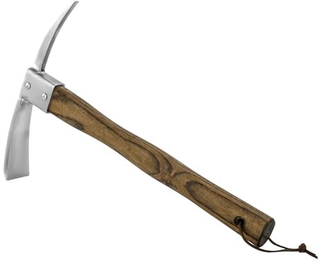 Haliaeetus Hache de pioche en acier inoxydable avec pioche tranchante et tranchante pour briser les sols argileux lourds et enlever les mauvaises herbes difficiles, pic de jardin avec poignée en bois