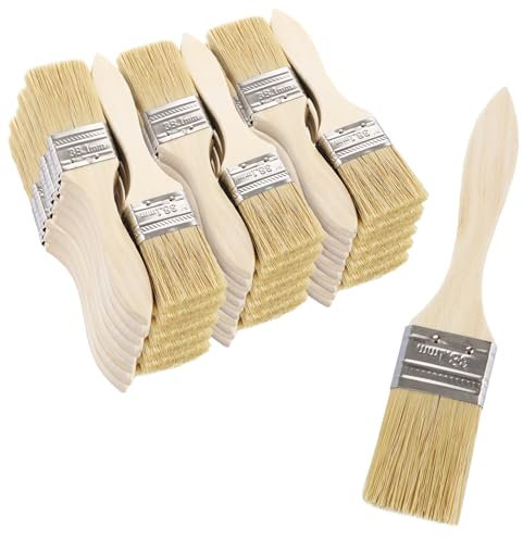 CYEER Set di 50 Pennelli da Pittore, 35 mm (1,4 Pollici), Piatti Con Manico in Legno per Vernice, Decapaggio, Adesivi