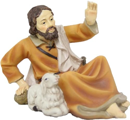 FADEDA Hirte liegend mit Schaf/Höhe:11 cm/handbemalt/detailgetreue Krippen Figuren - Weihnachten Tisch Dekoration Krippe Zubehör