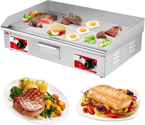 RUYICZB Plancha Electrica para Cocinar Profesional, Grill Electrico De Acero Inoxidable, Superficie Calefactora: Lisa, Protector contra Salpicaduras, Plancha De Asar, Camping Y Restaurantes,28.5in