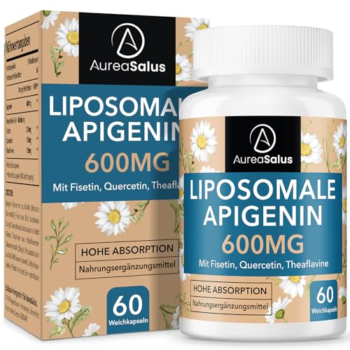 Apigenina 600 mg, Suplemento de Apigenina Liposomal Extra Fuerte con Fisetina, Quercetina y Teaflavinas Para Dormir, Relajación y Estado de ánimo, Potente Flavonoide (60 unidad (Paquete de 1))